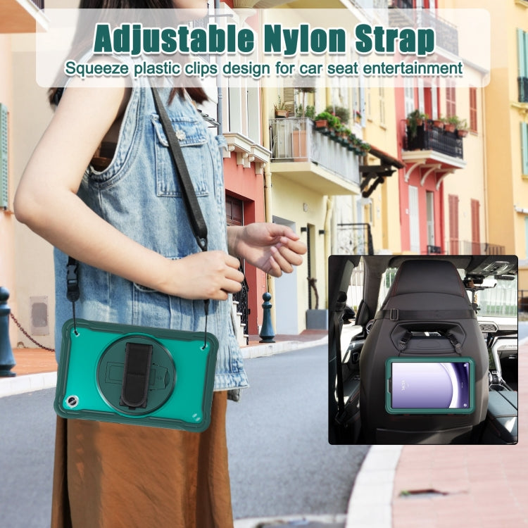 For Samsung Galaxy Tab A9 X110/X115 Powerful Sailor Hand Grip Heavy Duty Hybrid Tablet Case with Strap(Dark Green) by bashfashion