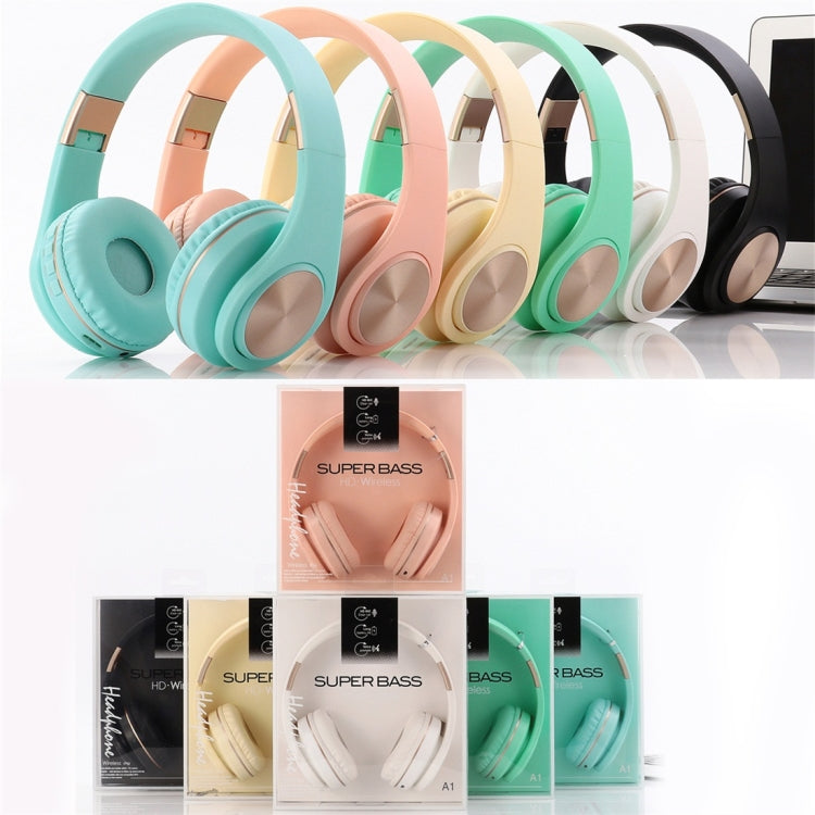 A1 Bluetooth 4.2 Candy Color Super Base Bluetooth Headphone, Support Music Play & Switching & Volume Control & Answer(Gold) by bashfashion