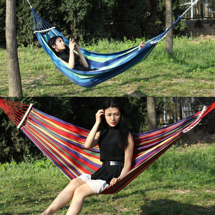 Outdoor Rollover-resistant Single Person Canvas Hammock Portable Beach Swing Bed with Wooden Sticks, Size: 185 x 80cm(Blue) by bashfashion