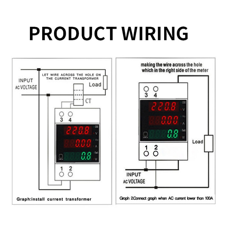 D52-2058 Wattmeter Din rail Volt Current Meter, Specification: AC80-300V Built-in CT by bashfashion