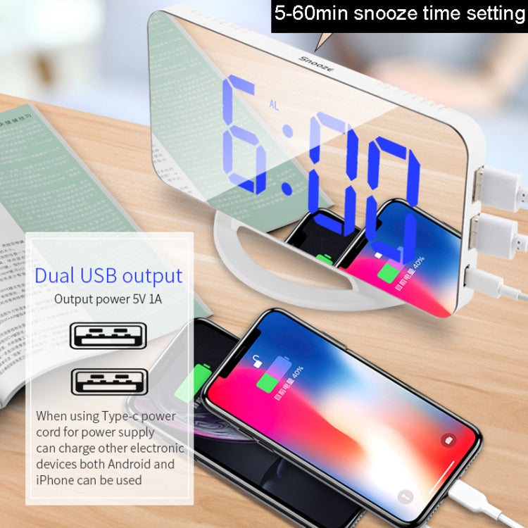 TS-8201 LED Digital Mirror Alarm Clock Big Screen Dual USB Desktop Table Clock, Color: White Shell Red Light by bashfashion