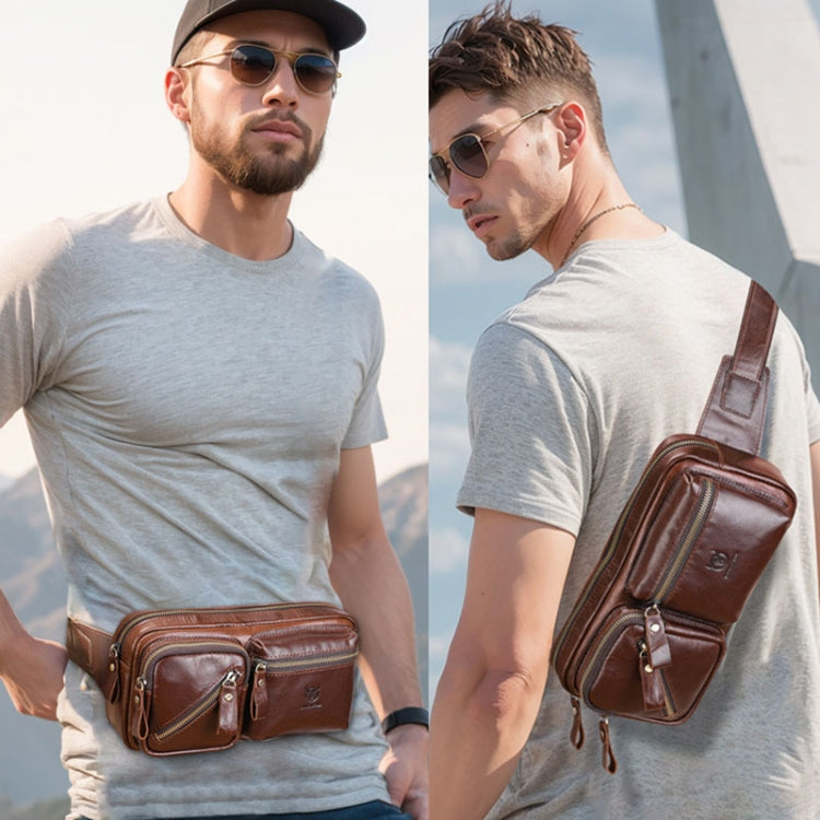 BULL CAPTAIN 082 Large-Capacity First-Layer Cowhide Retro Single-Shoulder Crossbody Bag(Black) by BULL CAPTAIN