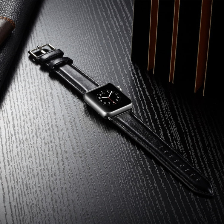 For Apple Watch Series 7 41mm / 6 & SE & 5 & 4 40mm / 3 & 2 & 1 38mm Crazy Horse Texture Top-grain Leather Watch Band(Black) by bashfashion