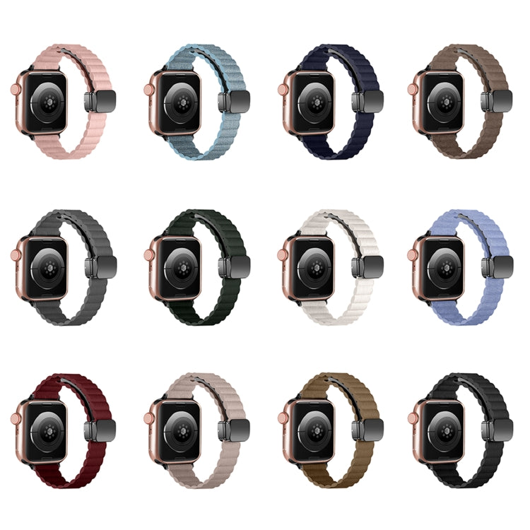 For Apple Watch SE 2022 40mm Water Ripple Magnetic Folding Buckle Watch Band, Style: Thin Version(Grey) by bashfashion