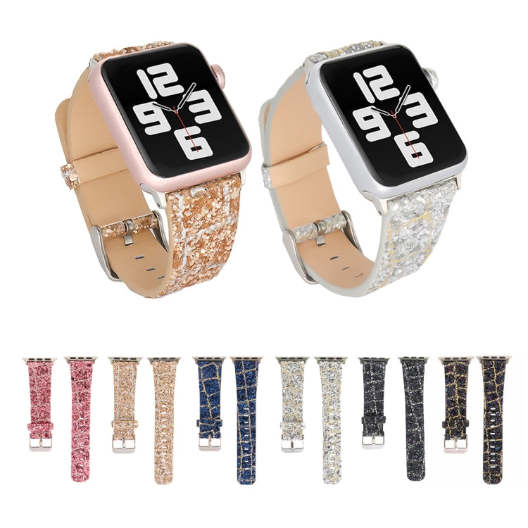 For Apple Watch 5 & 4 44mm / 3 & 2 & 1 42mm Glitter Sequins Leather Watch Band(Pink Silver) by bashfashion