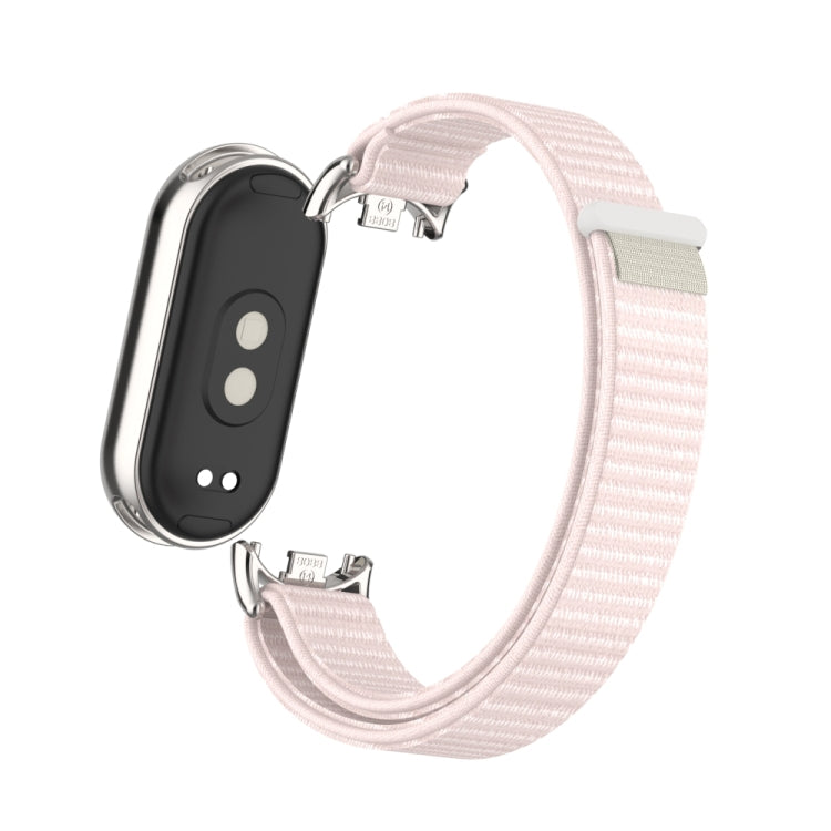 For Xiaomi Smart Band 9 / 8 Metal Connector + Loop Nylon Hook and Loop Fastener Watch Band(Pearl Powder) by bashfashion