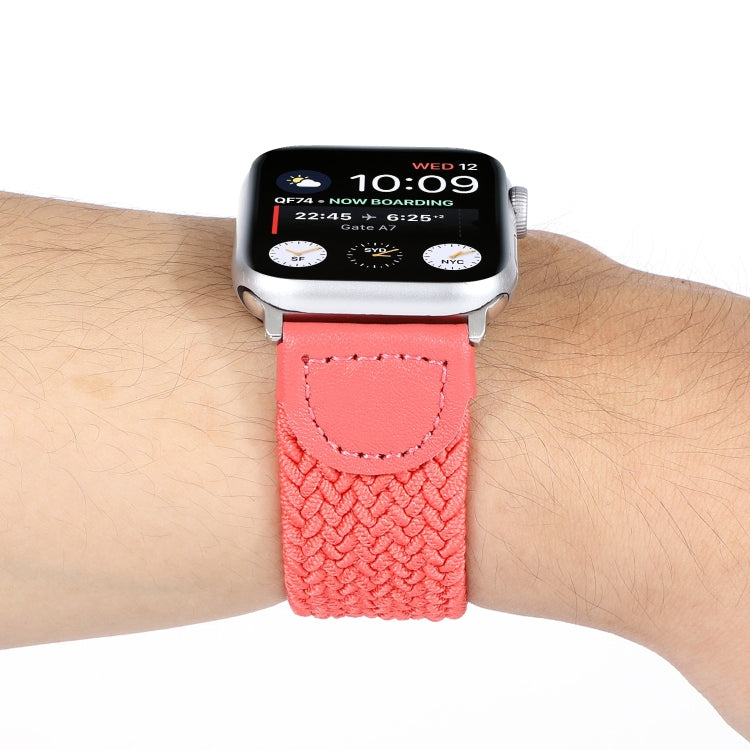 Nylon + Leather Braided Watch Band For Apple Watch Series 7 41mm / 6 & SE & 5 & 4 40mm / 3 & 2 & 1 38mm, Size:M(Rose Red) by bashfashion