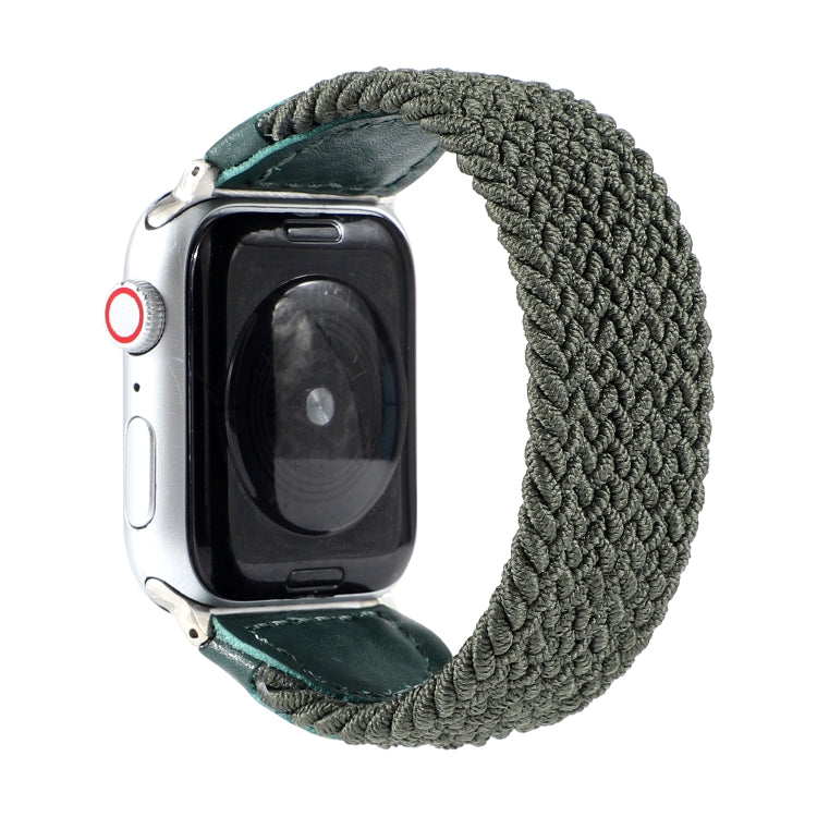 Nylon + Leather Braided Watch Band For Apple Watch Series 7 45mm / 6 & SE & 5 & 4 44mm / 3 & 2 & 1 42mm, Size:M(Army Green) by bashfashion