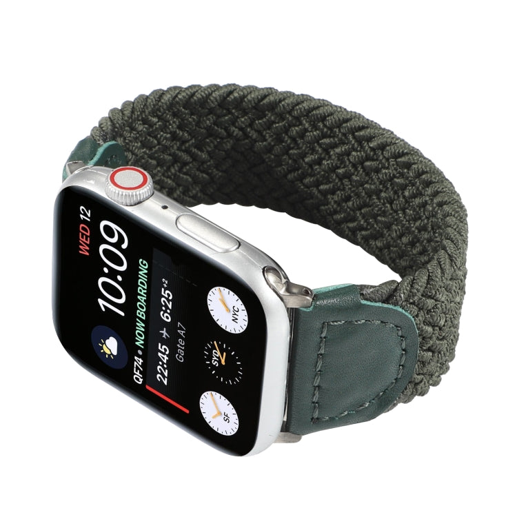 Nylon + Leather Braided Watch Band For Apple Watch Series 7 45mm / 6 & SE & 5 & 4 44mm / 3 & 2 & 1 42mm, Size:M(Army Green) by bashfashion