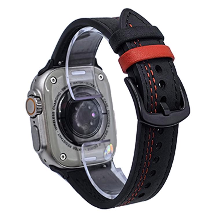 For Apple Watch 42mm / 41mm / 40mm / 38mm 7-Line Tri-Star Buckle Pull Up Leather Watch Band(Black Red Thread) by bashfashion