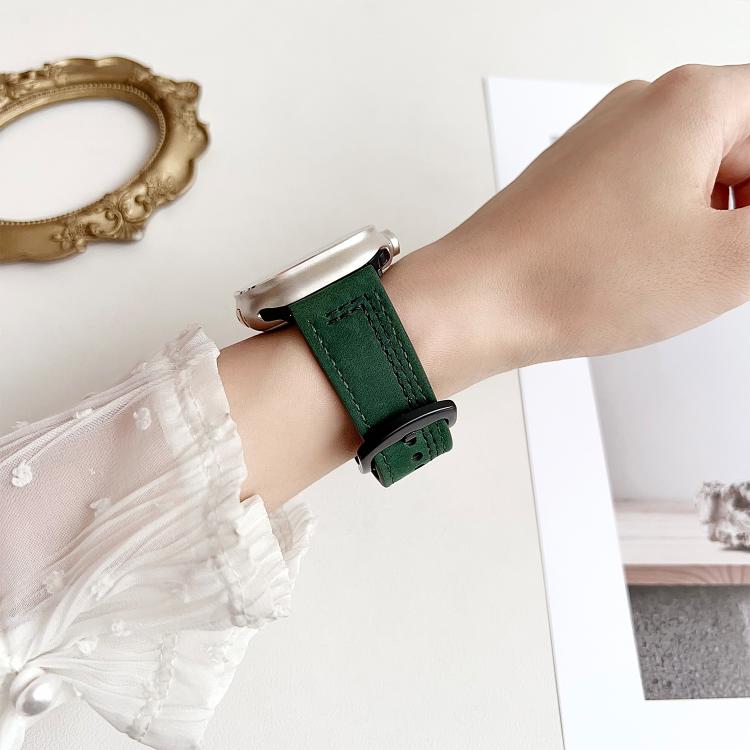 For Apple Watch 42mm / 41mm / 40mm / 38mm 7-Line Tri-Star Buckle Pull Up Leather Watch Band(Gray Black Thread) by bashfashion