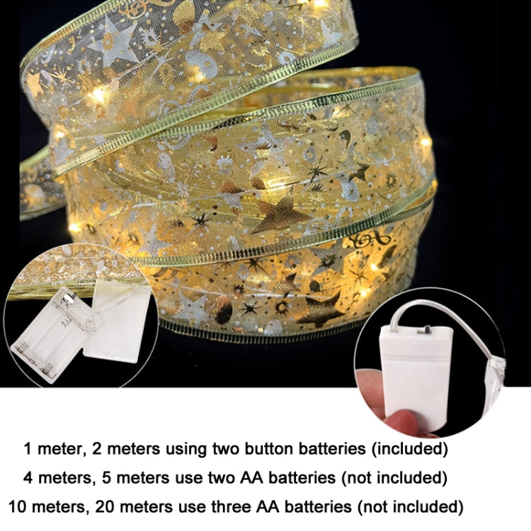 Christmas LED Lights Bronzing Double Ribbon String Lights, Specification: 4m(Silver Color Light) by bashfashion