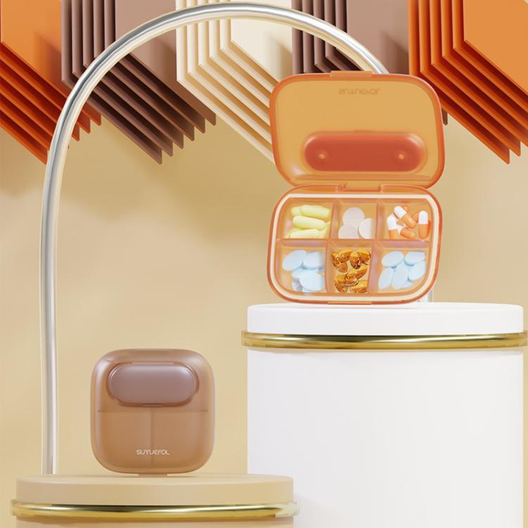 Portable Pill Box Dispenser Sealed Large Capacity Seven Days a Week Medication Organizer, Color: 6 Grids Gray by bashfashion