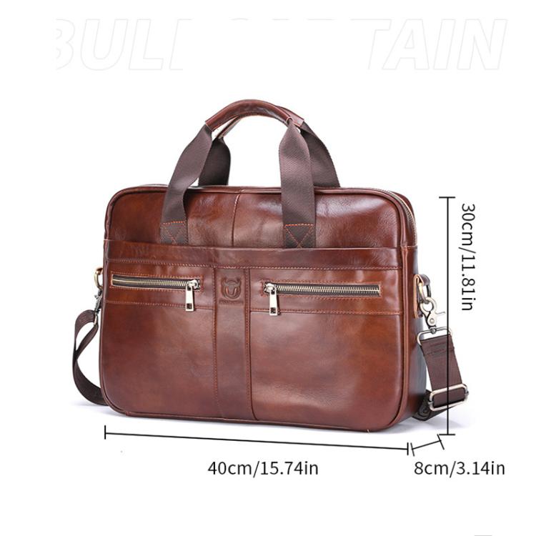 BULL CAPTAIN 054 Large Capacity Retro Business Top Layer Cowhide Hand-held Briefcase(Coffee) by BULL CAPTAIN