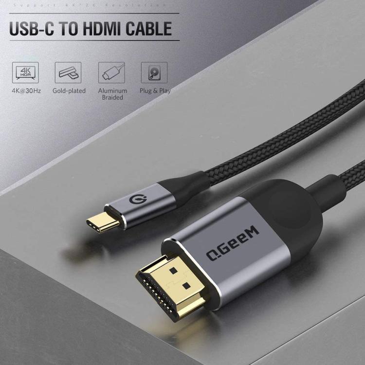 QGeeM USB-C/Type-C To HDMI Cable 4K 30Hz For Screen Mirroring & Extended Display, Cable Length: 3m by QGeeM