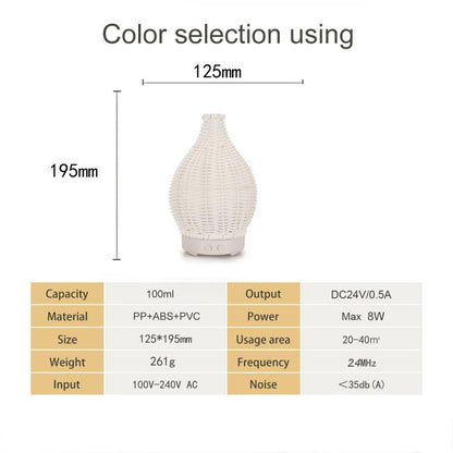 5V USB 100ML Hollow Rattan Ultrasonic Humidifier & Aromatherapy Diffuser with 7-Color LED Lights(Dark Wood Grain) by bashfashion