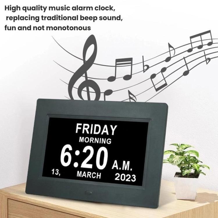 7-inch Digital Frame Calendar Day Clock With 3 Medication Alerts, 5 Custom Alarms, Multi-Language Support UK Plug Black by bashfashion